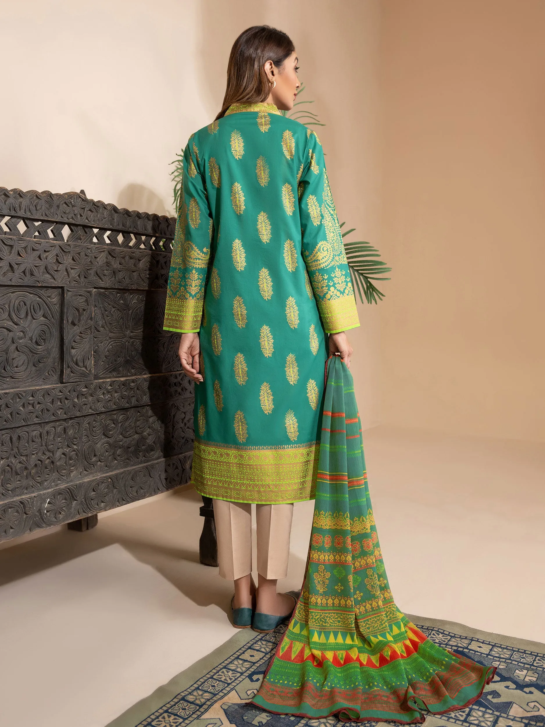 2 Piece Lawn Suit-Gold Paste Print (Unstitched)