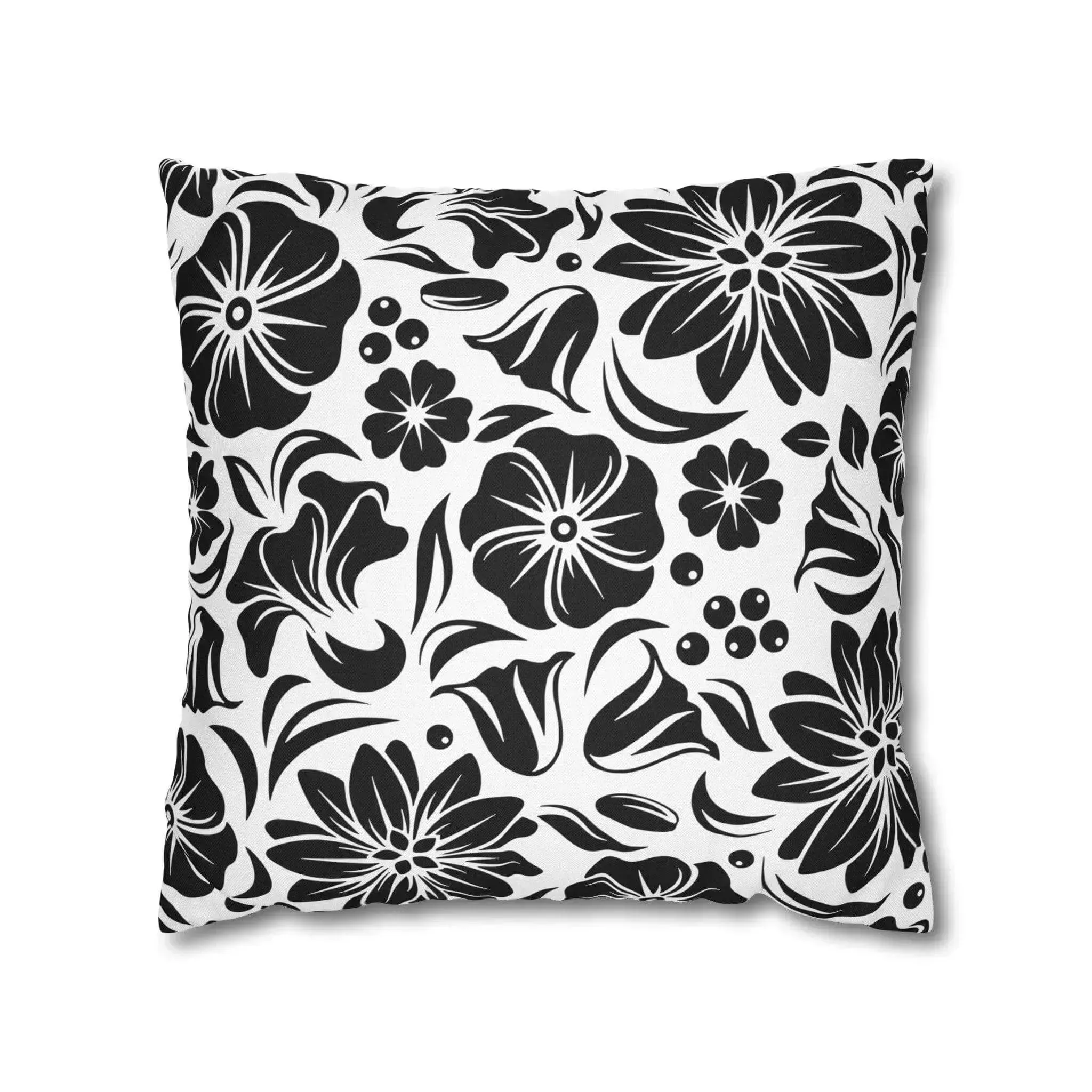 Black And White Spun Polyester Square Pillowcase