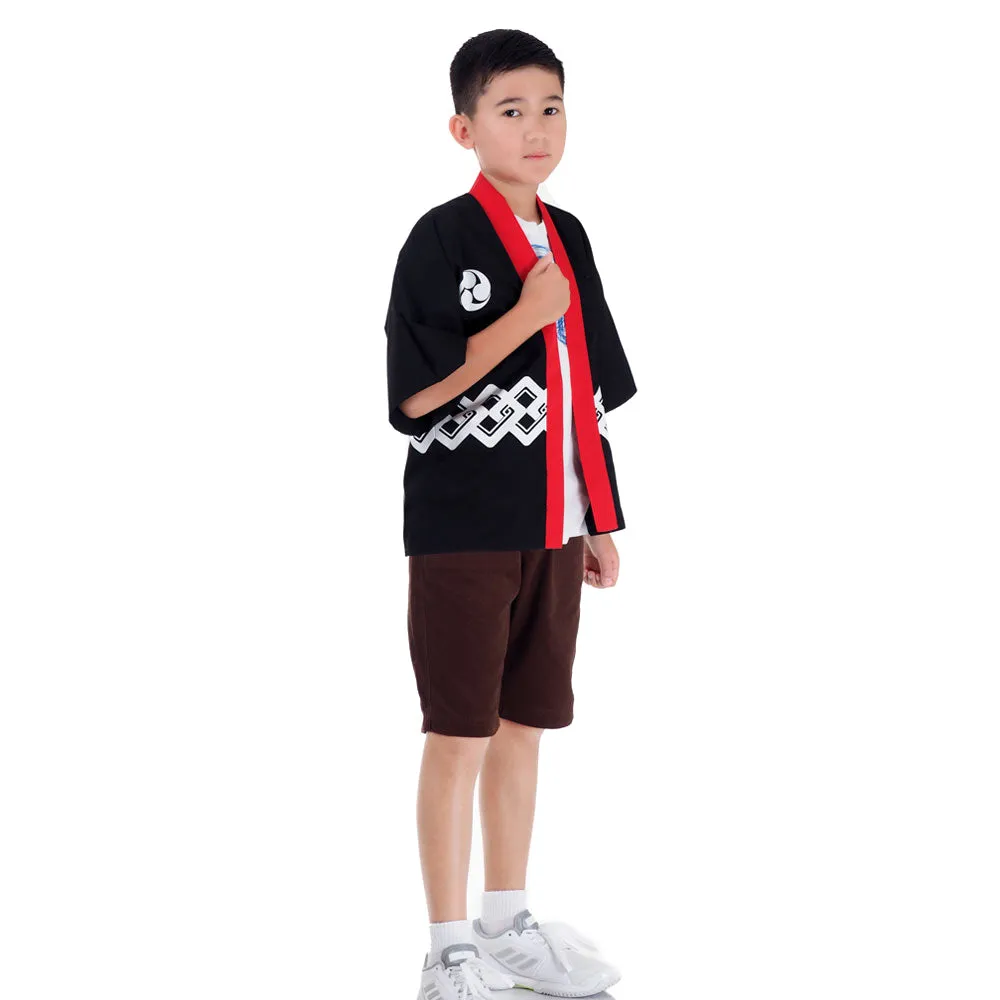 Black Japanese Kids Happi Kimono Jacket Yoru Night