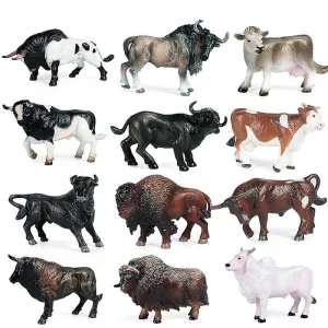 Bulls bison ranch cattle set model simulation wild animal model PVC animal action figure collection ornaments toys children Christmas gifts
