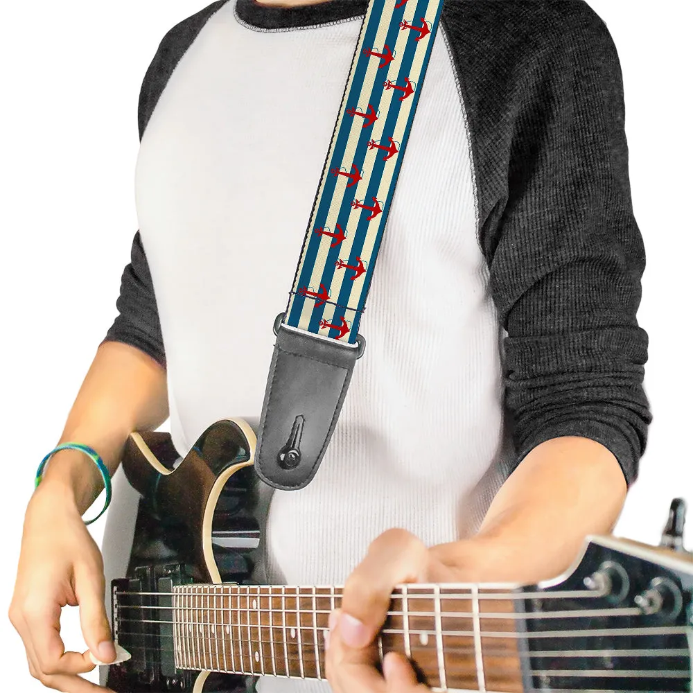 Guitar Strap - Anchors w Stripes White Blue Red