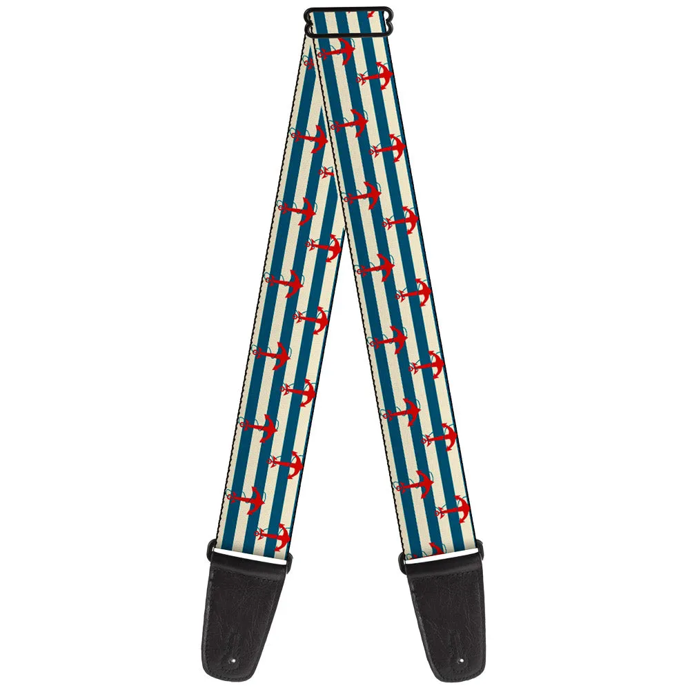 Guitar Strap - Anchors w Stripes White Blue Red