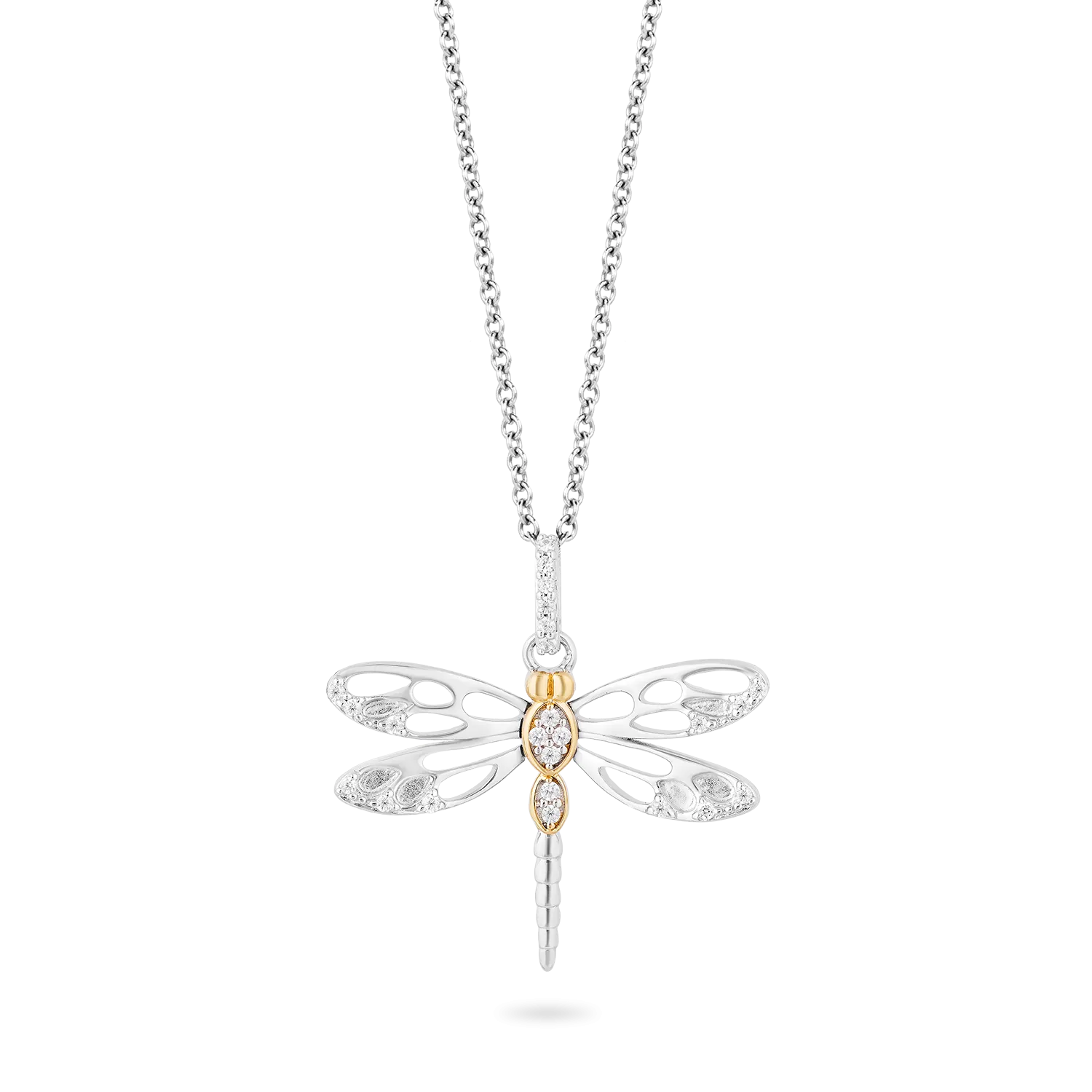 Hallmark Fine Jewelry Dragonfly Pendant in Sterling Silver & 14K Yellow Gold with Diamonds