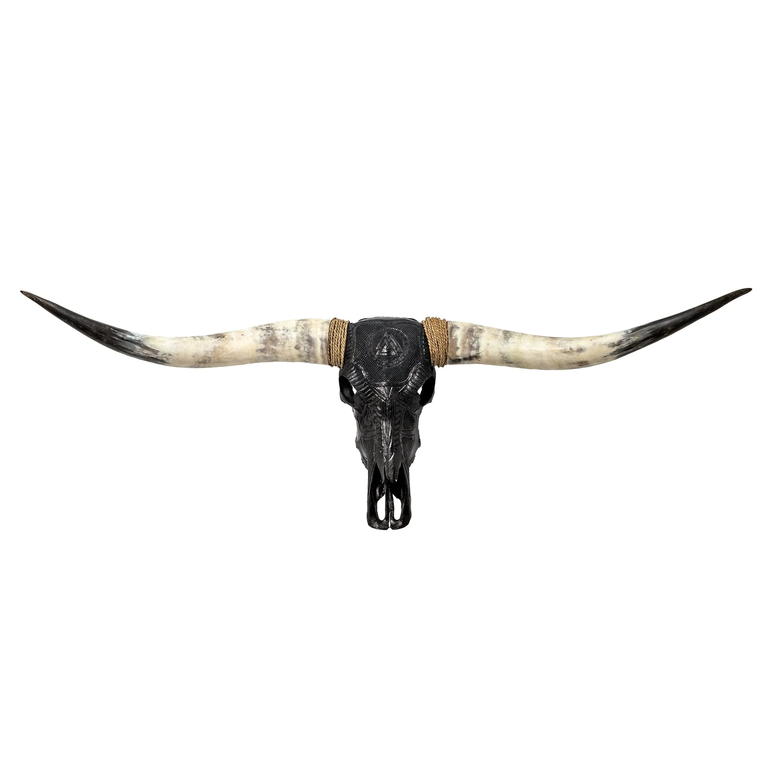 Hand Carved Longhorn Skull - Black Valknut