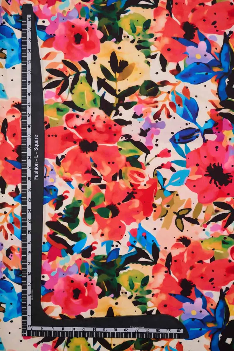 Lively Watercolour Multicolour Floral Pattern Printed Muslin Fabric