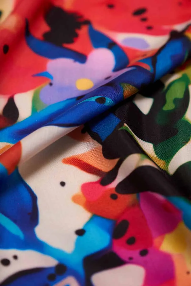 Lively Watercolour Multicolour Floral Pattern Printed Muslin Fabric