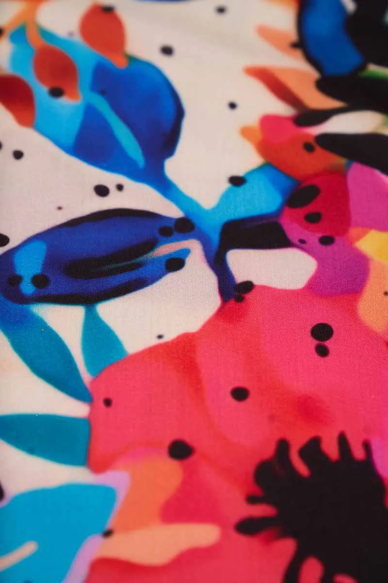 Lively Watercolour Multicolour Floral Pattern Printed Muslin Fabric