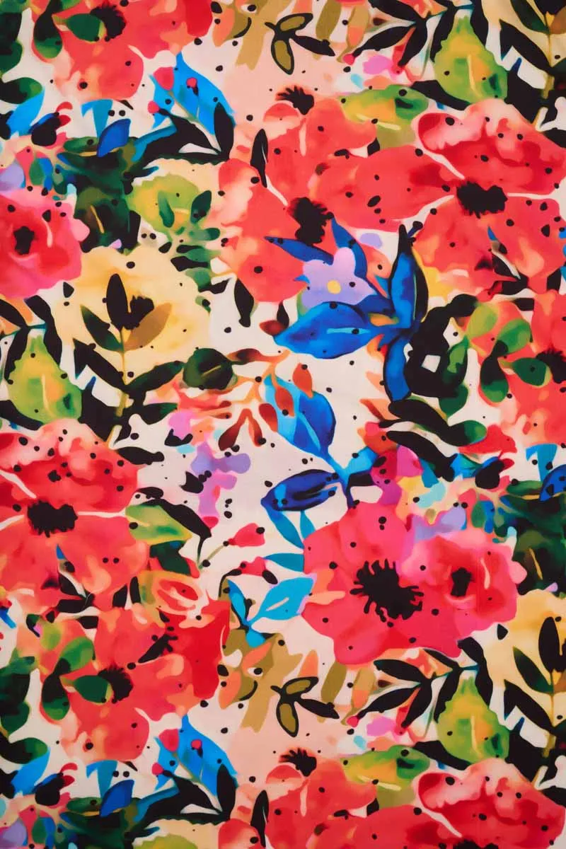 Lively Watercolour Multicolour Floral Pattern Printed Muslin Fabric
