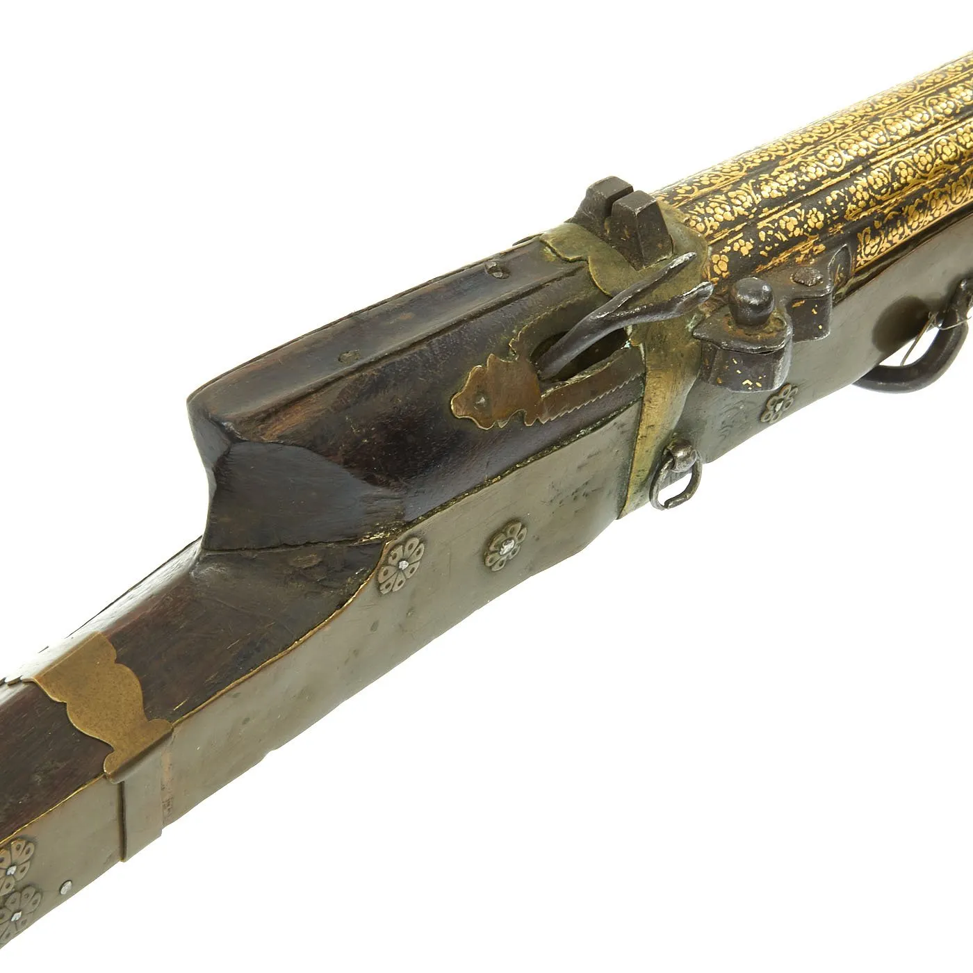 Original Indian Toradar Matchlock Musket with Gold Inlaid Damascus Barrel c. 1780 - 66" Long