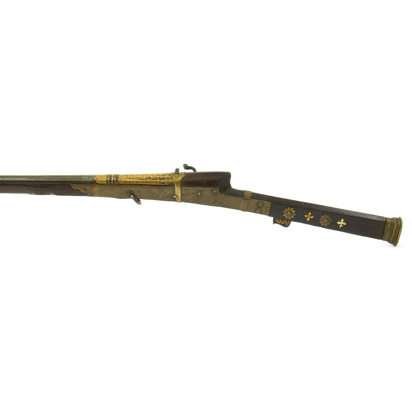 Original Indian Toradar Matchlock Musket with Gold Inlaid Damascus Barrel c. 1780 - 66" Long