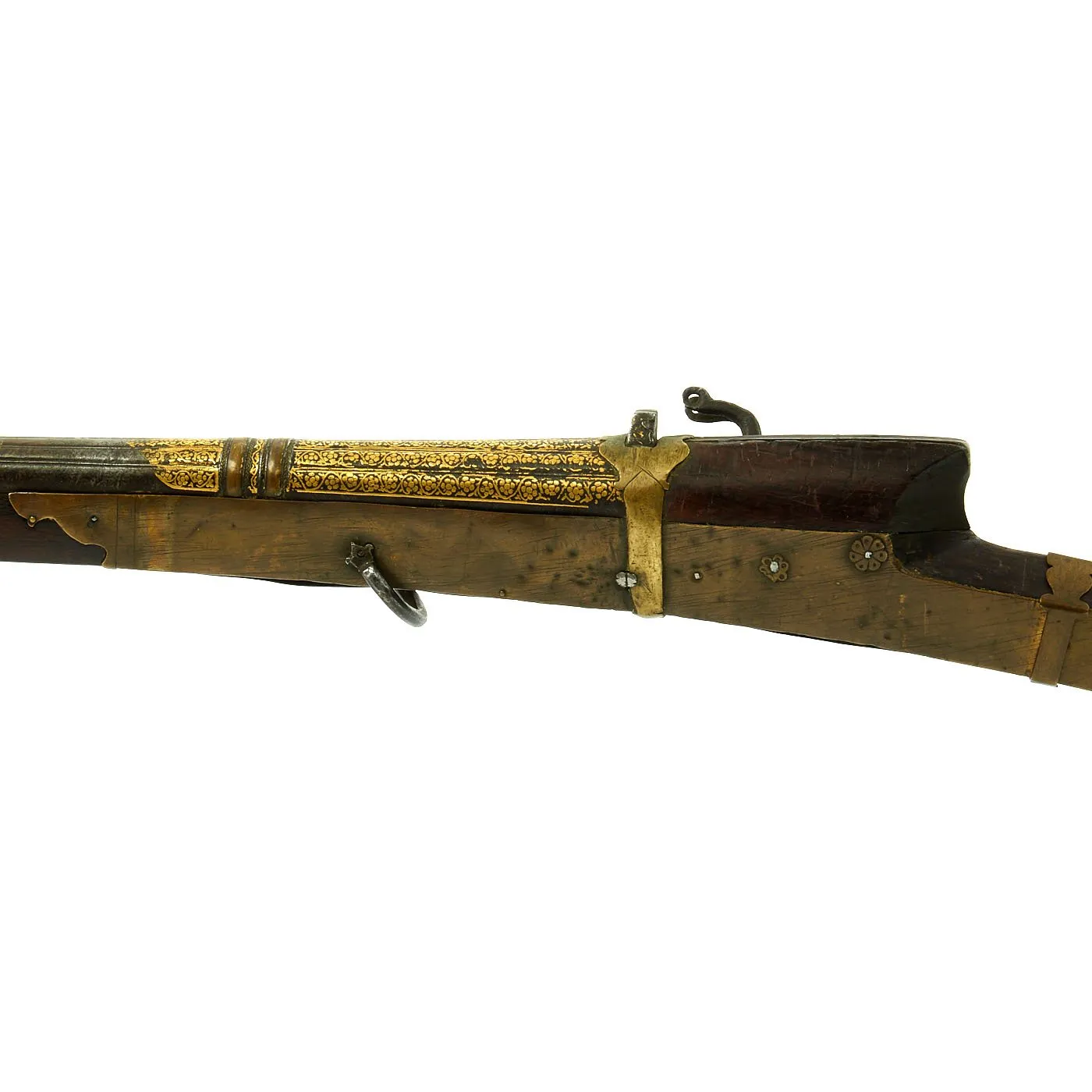 Original Indian Toradar Matchlock Musket with Gold Inlaid Damascus Barrel c. 1780 - 66" Long