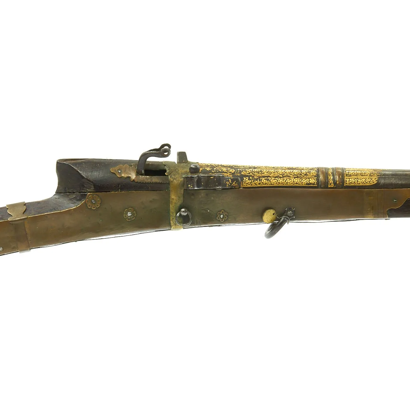 Original Indian Toradar Matchlock Musket with Gold Inlaid Damascus Barrel c. 1780 - 66" Long