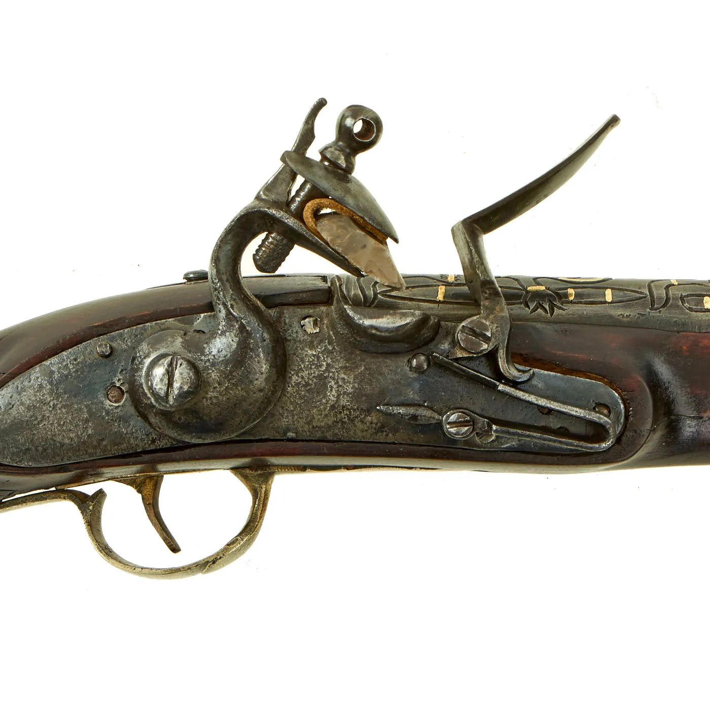 Original Ottoman Flintlock Blunderbuss Pistol with Full Stock and Brass Inlaid Engraved Barrel - circa 1850