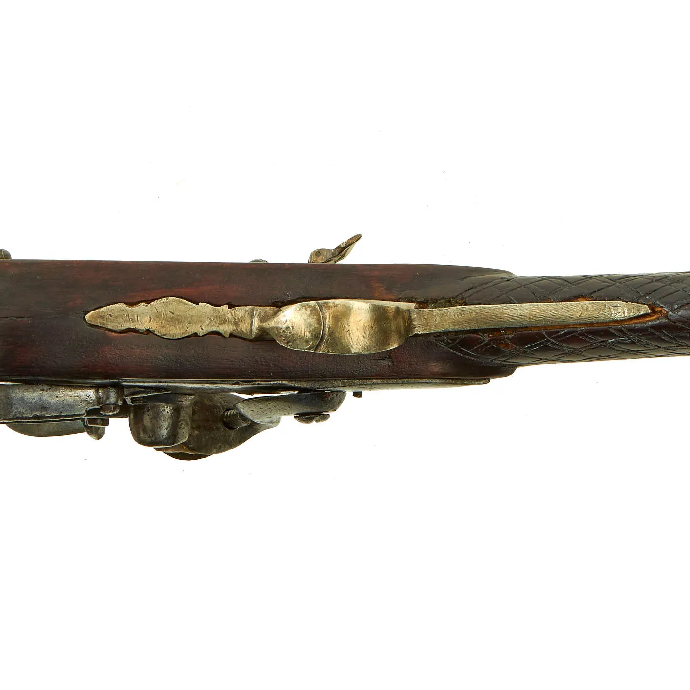 Original Ottoman Flintlock Blunderbuss Pistol with Full Stock and Brass Inlaid Engraved Barrel - circa 1850