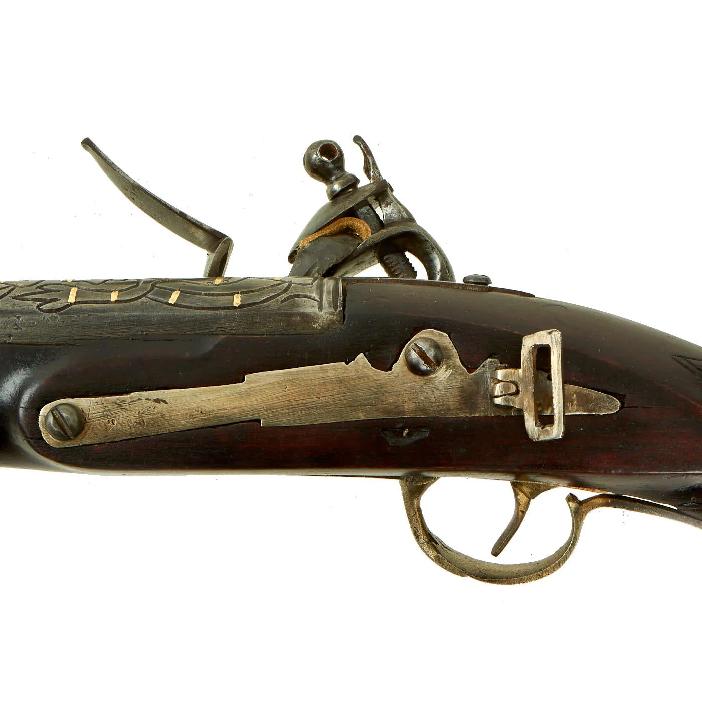 Original Ottoman Flintlock Blunderbuss Pistol with Full Stock and Brass Inlaid Engraved Barrel - circa 1850