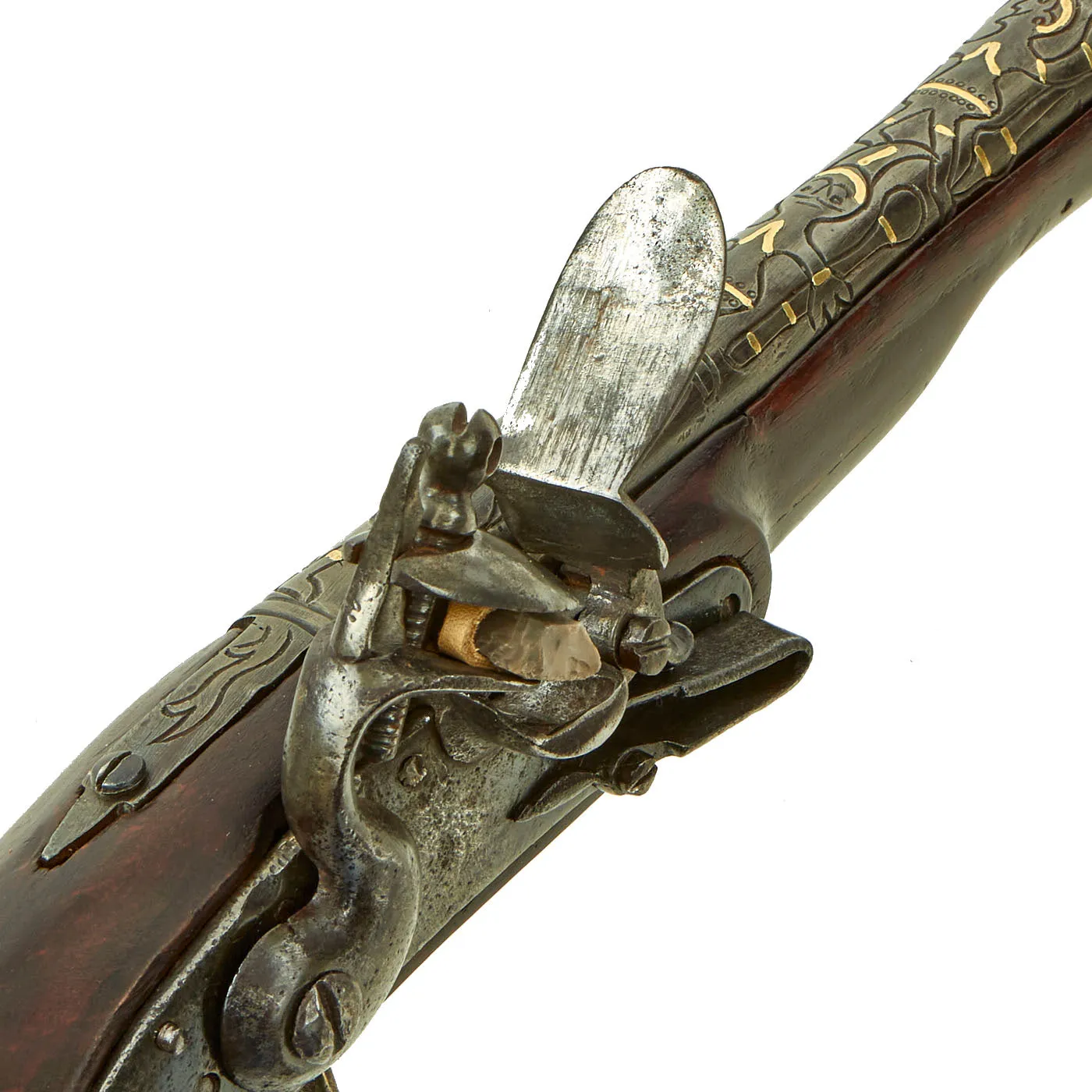 Original Ottoman Flintlock Blunderbuss Pistol with Full Stock and Brass Inlaid Engraved Barrel - circa 1850