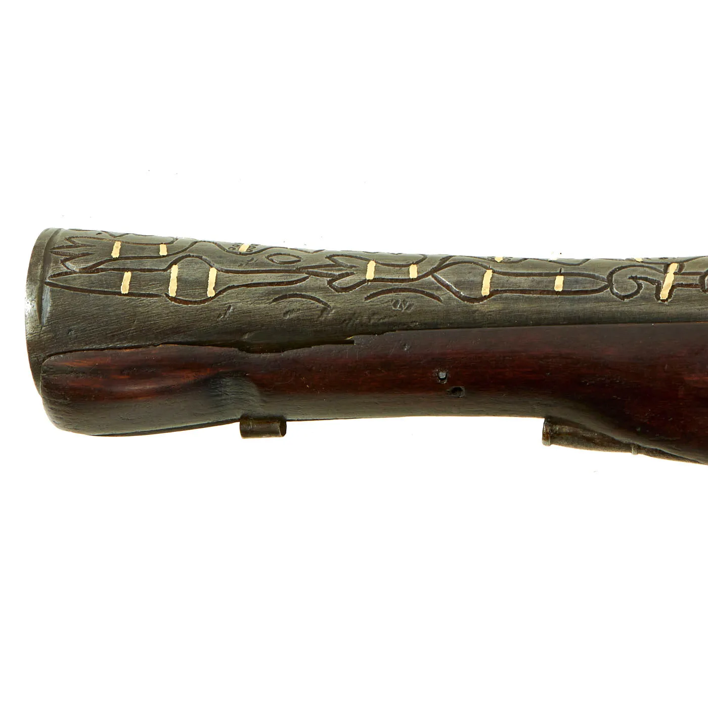 Original Ottoman Flintlock Blunderbuss Pistol with Full Stock and Brass Inlaid Engraved Barrel - circa 1850