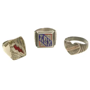 Original U.S. WWII Souvenir Ring Set - NSM Peru 1943, Philippines 1945 & Lightning Bolt Insignia