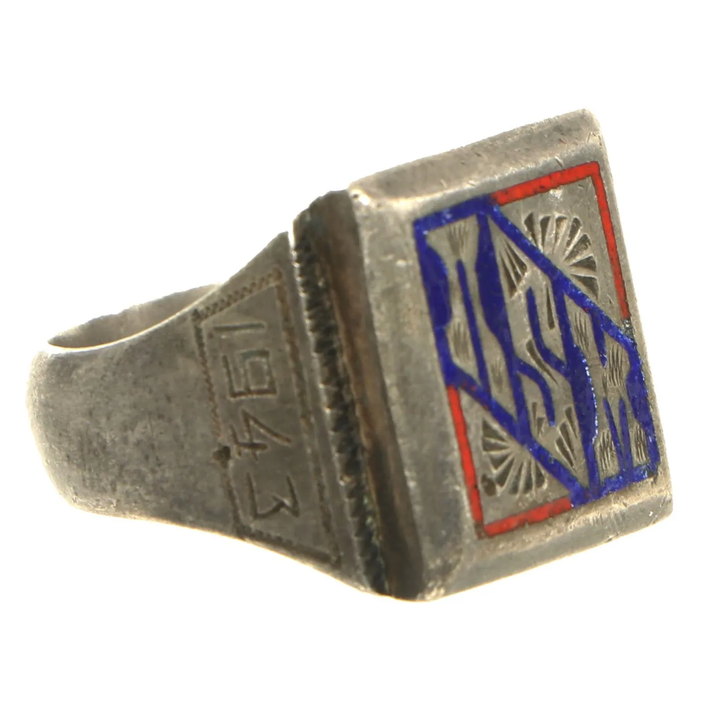 Original U.S. WWII Souvenir Ring Set - NSM Peru 1943, Philippines 1945 & Lightning Bolt Insignia