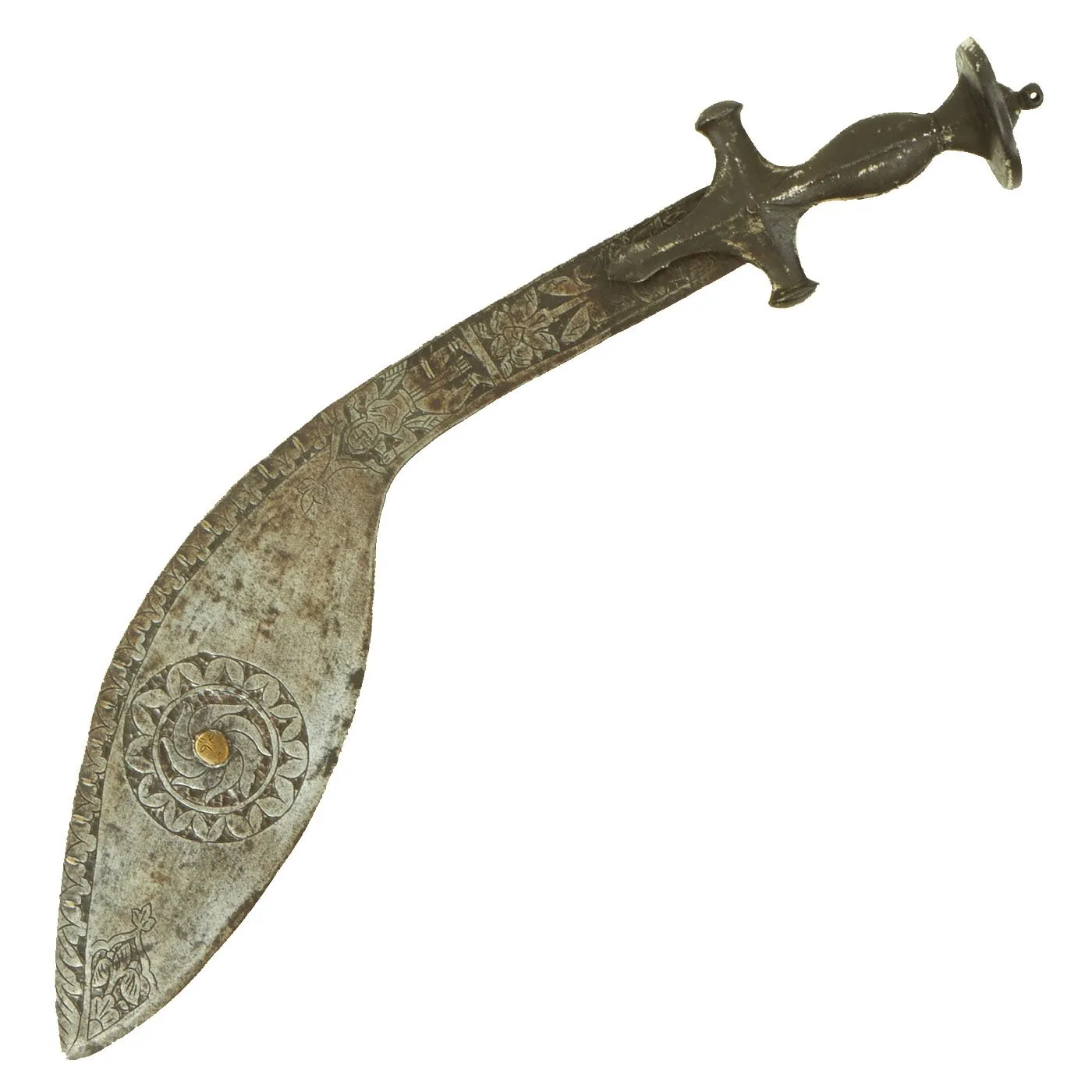 Original Victorian Era Massive Indian or Nepalese Large Decorated Kukri Style Executioner Sword with Tulwar Hilt