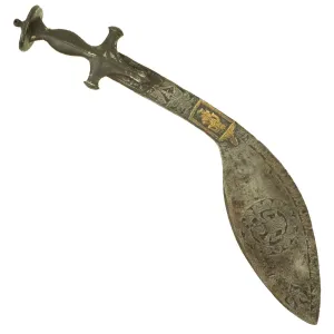 Original Victorian Era Massive Indian or Nepalese Large Decorated Kukri Style Executioner Sword with Tulwar Hilt